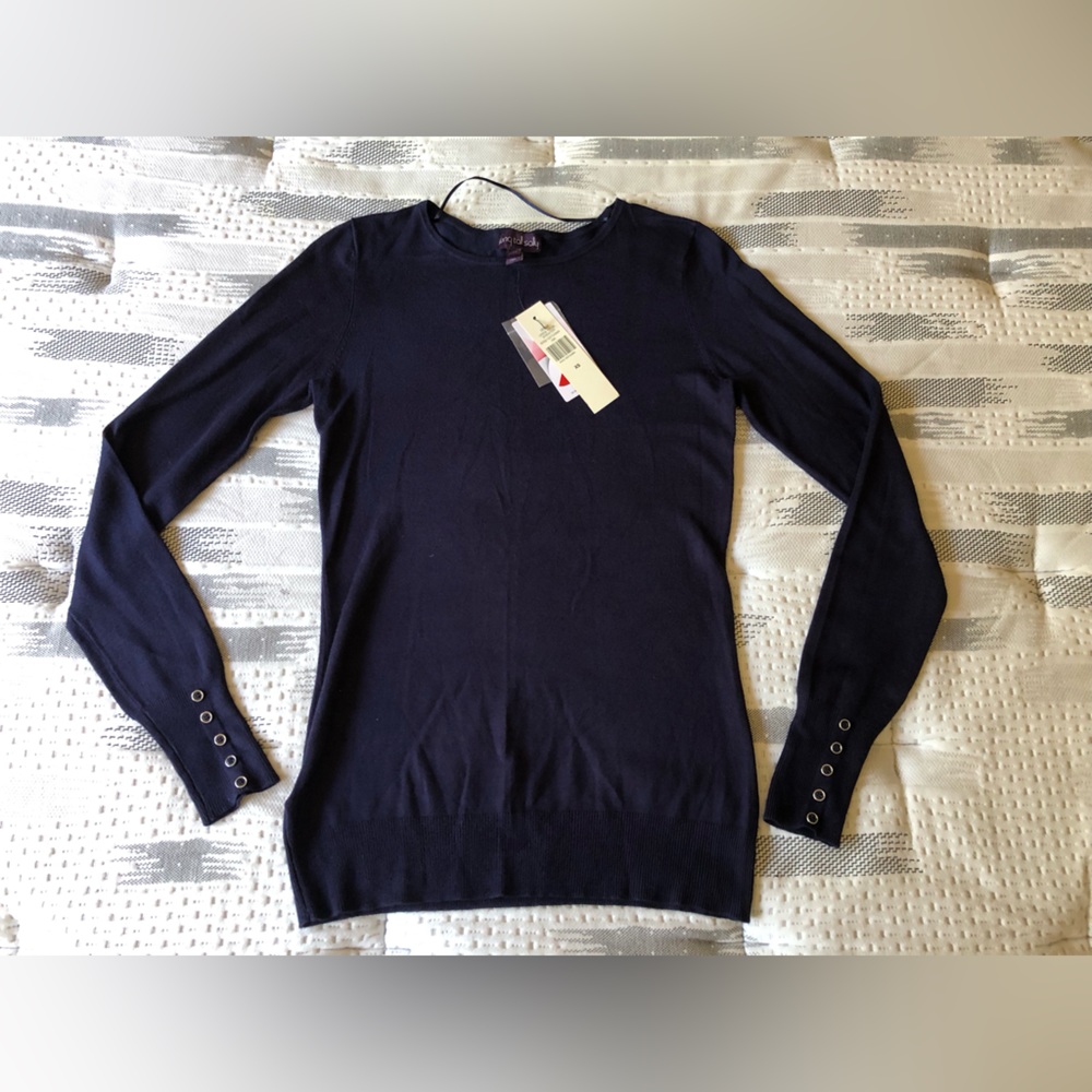 Long tall sally blue sweater xs fitted button detail crew neck new